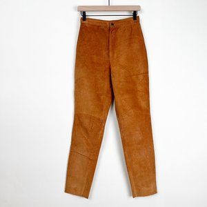 Vintage Leather High Waisted Rise Camel Tan Slim Straight Skinny Trouser Pants